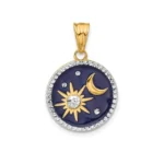 14kt White & Gold Moon Star Pendant Blue Enameled
