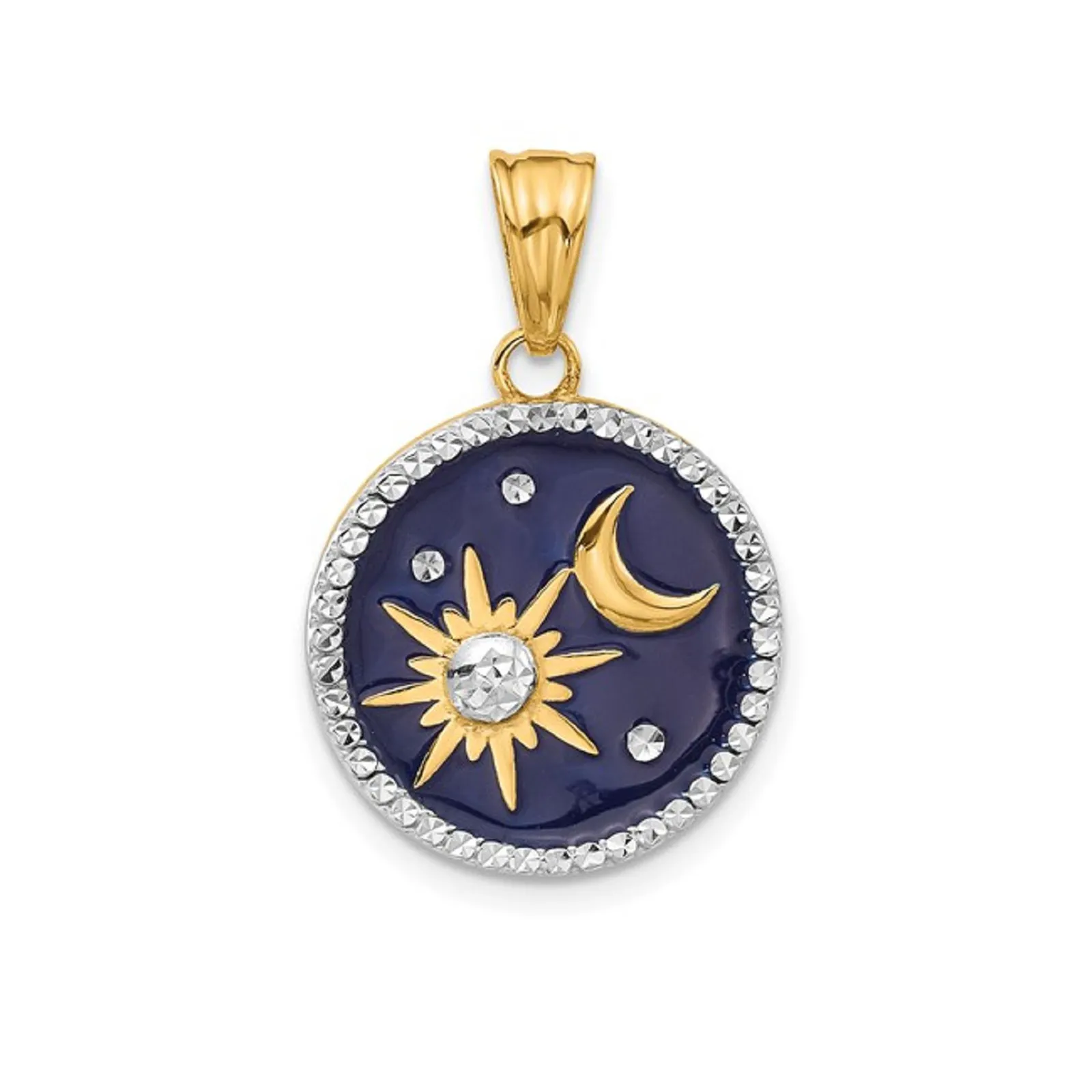 14kt-white-and-gold-moon,-star-pendant-blue-enameled