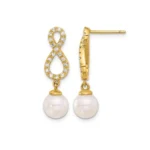14kt Yellow Gold White Round Akoya Saltwater Cultured Pearl Earrings