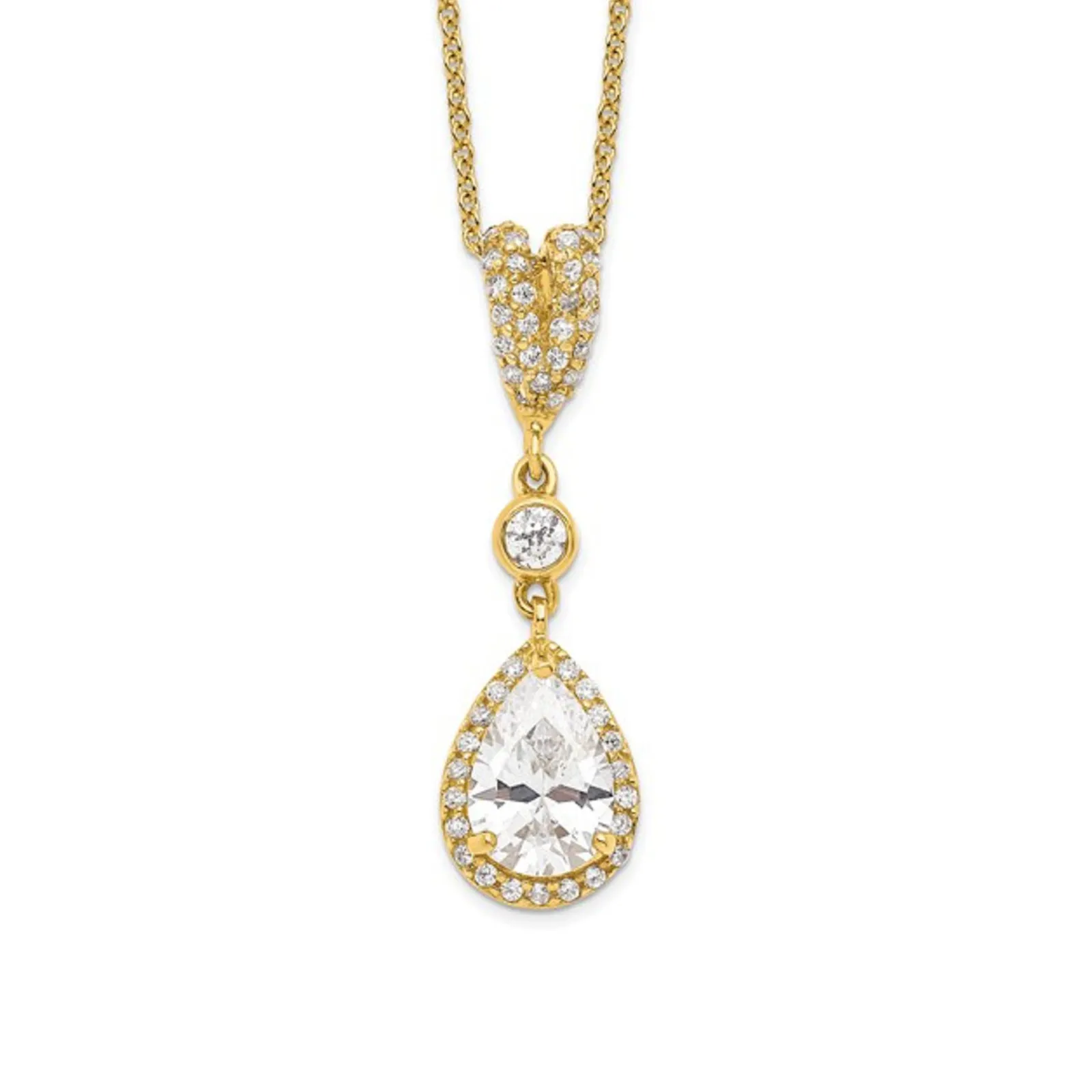 GOLD-PLATED-TEAR-DROP-BRILLIANT-CUT-CZ-NECKLACE