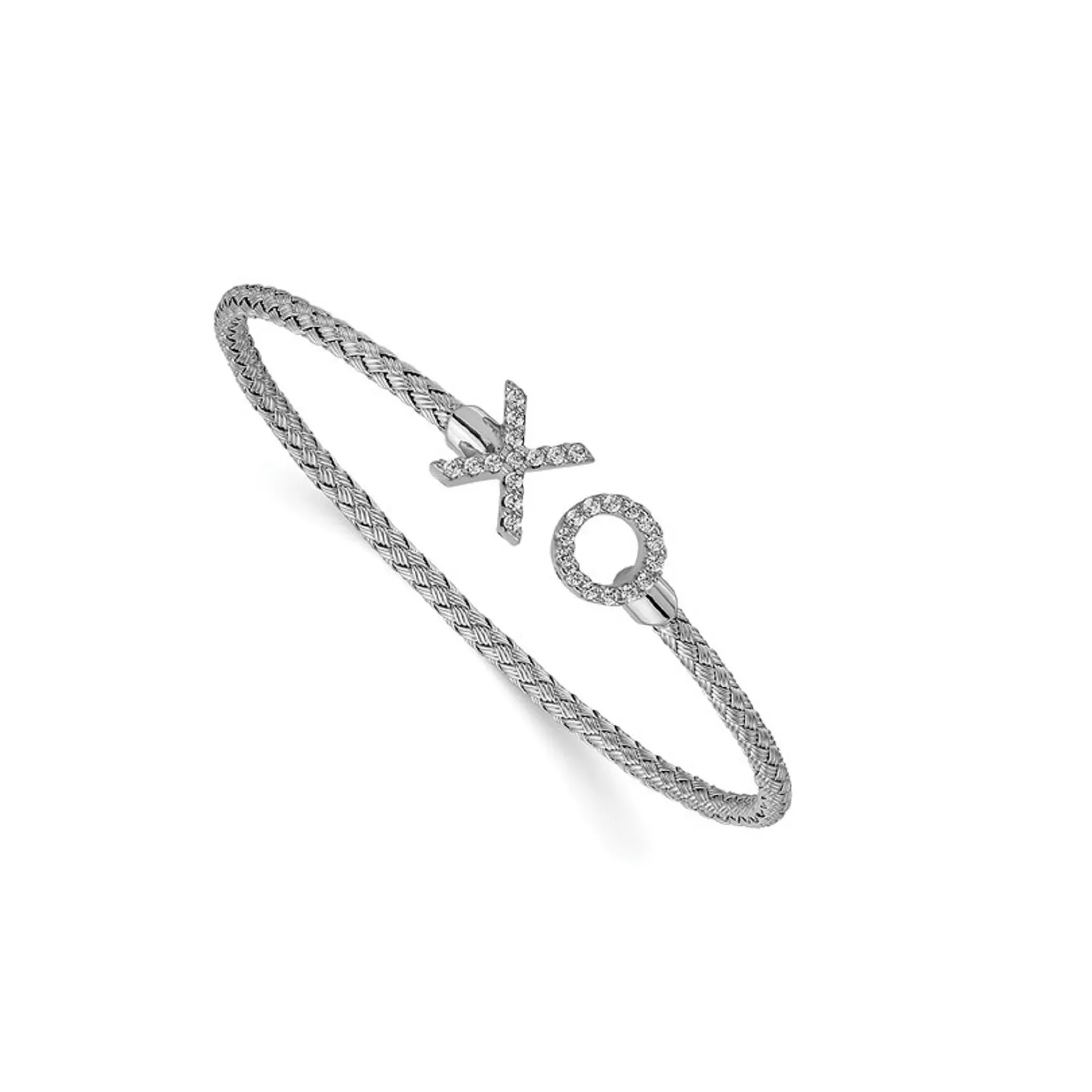 Sterling-Silver-Polished-CZ--X-and-O-woven-bracelet