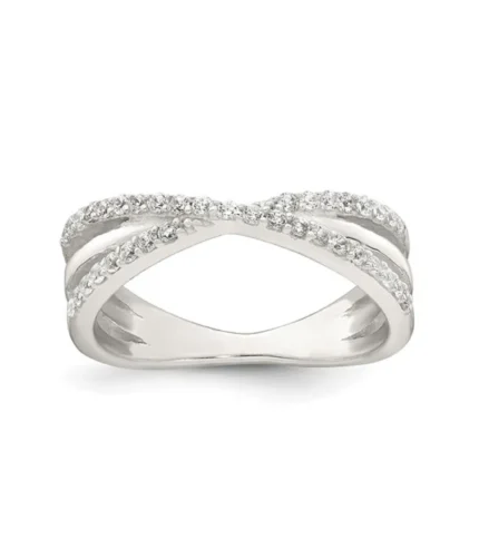 Sterling Silver Polished White CZ Fancy Crossed Ring