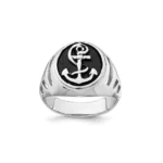 Sterling Silver Ring With Anchor & Black Onyx
