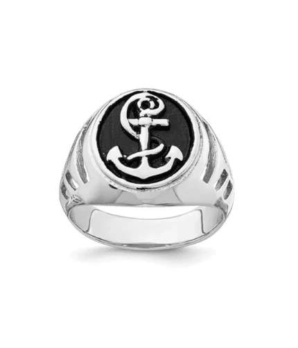 Sterling Silver Ring With Anchor & Black Onyx